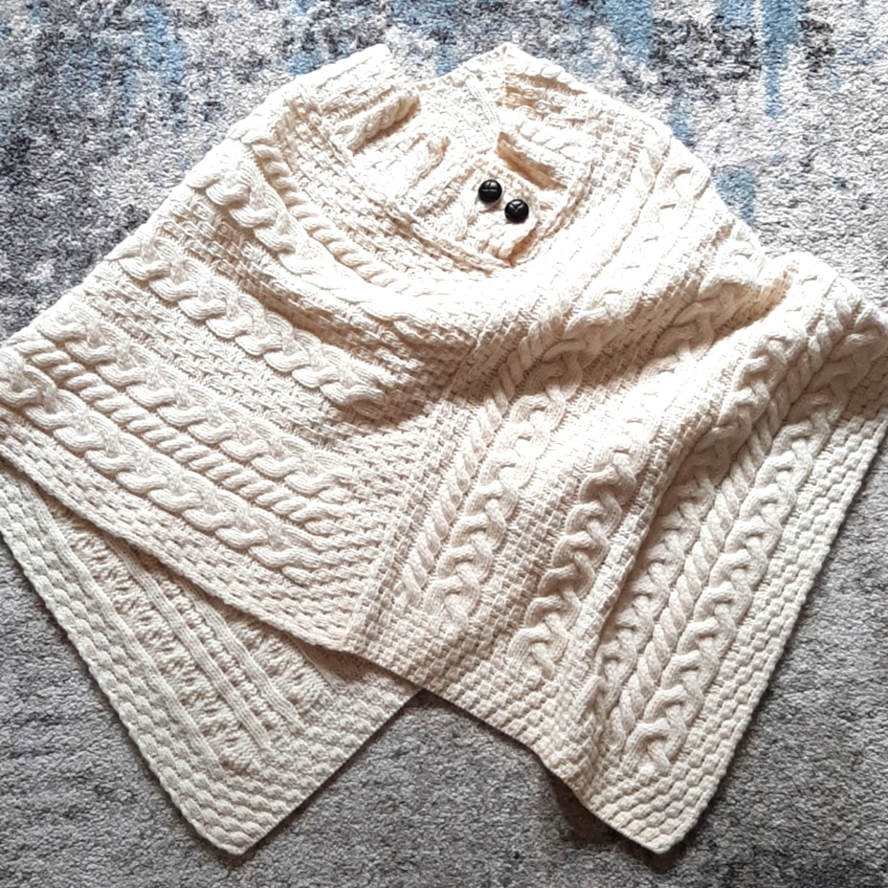 Cable Knit shawl wrap Irish Merino Wool